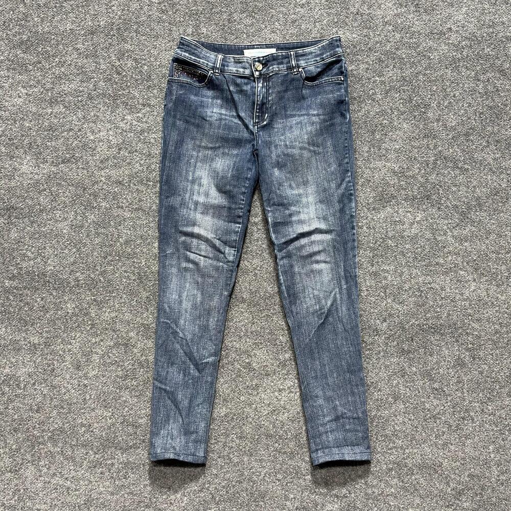 Chico's Jeans Womens 0 Blue Medium Wash Skinny Mid Rise Rhinestone Stretch Denim